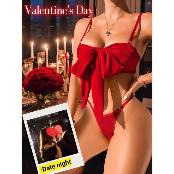 Velvet Matching Bra And Panty Sets For Women Sexy Present - Picture 5 of 7